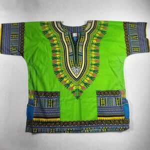 Big Mama Dashiki Hippie Green Colorful Traditional African Top Shirt Size Large